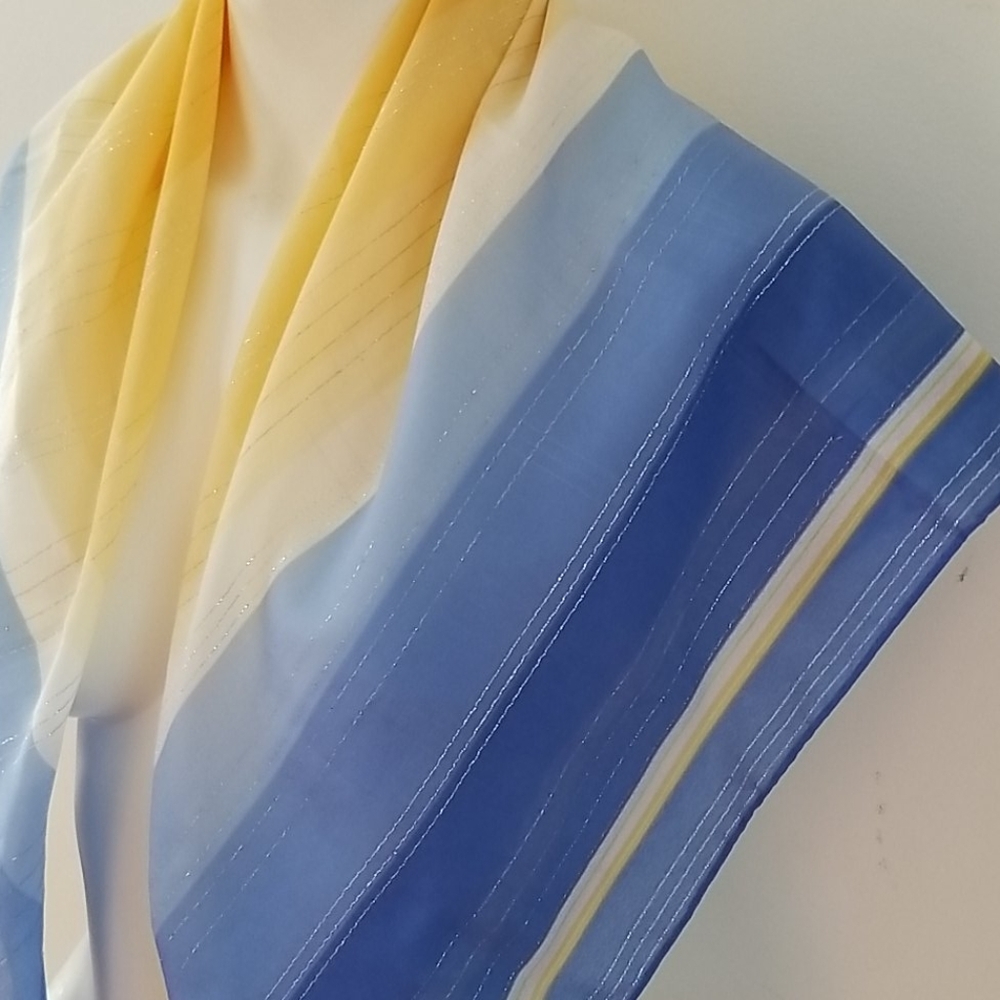 Olga Greco Blue Yellow Metallic Geometric Scarf